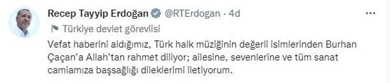 Cumhurbaşkanı Erdoğandan Burhan Çaçan paylaşımı