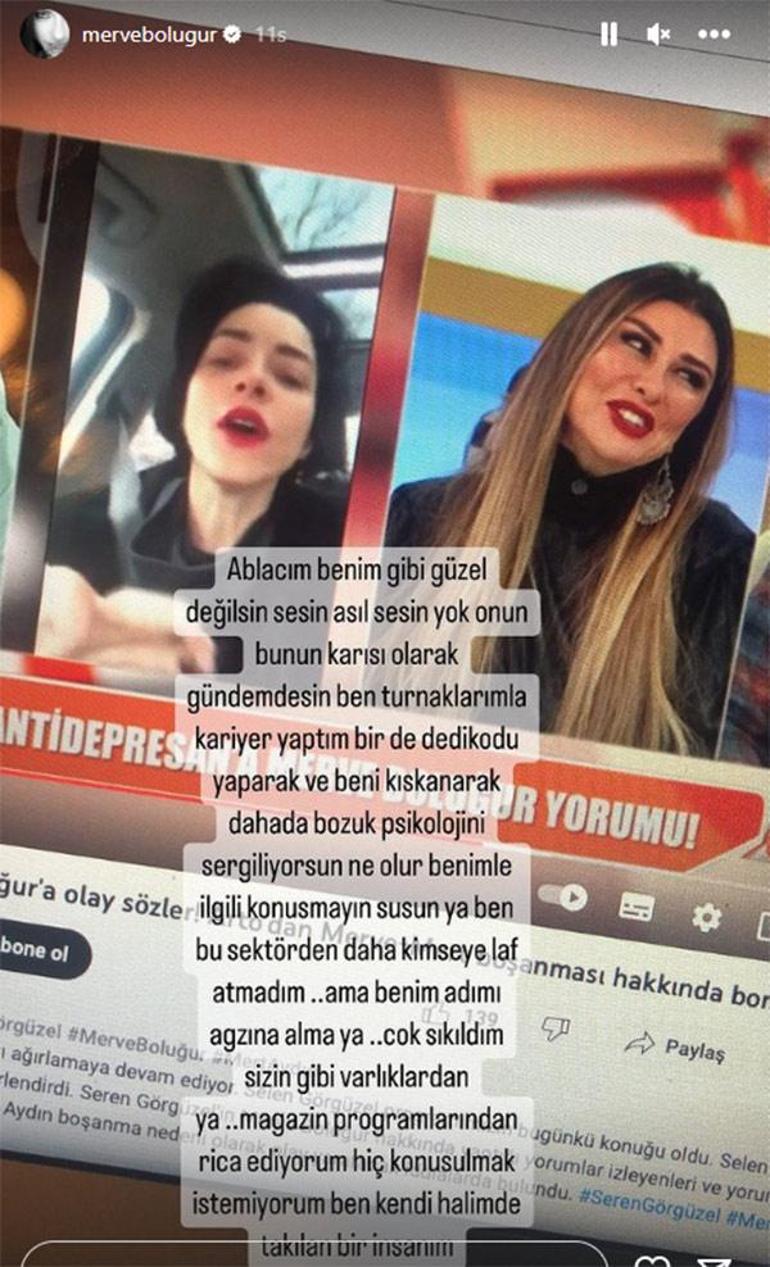 Merve Boluğurdan Selen Görgüzele: Ablacığım benim gibi güzel değilsin