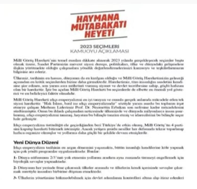 Saadet Partisinde Altılı Masa çatlağı Haymana Heyetinden bildiri