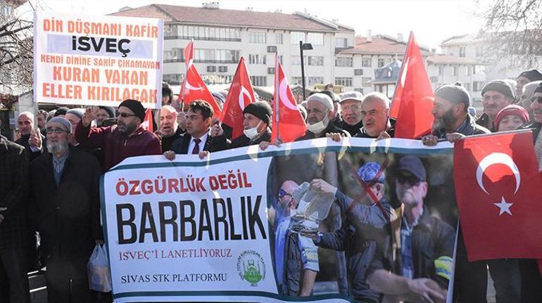 İsveçte Kuran-ı Kerimin yakılması Sivasta protesto edildi