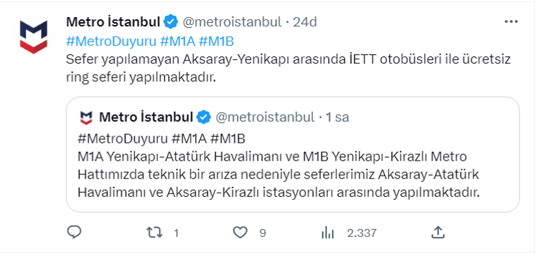 İstanbulda metro arızası Bazı seferler yapılamıyor