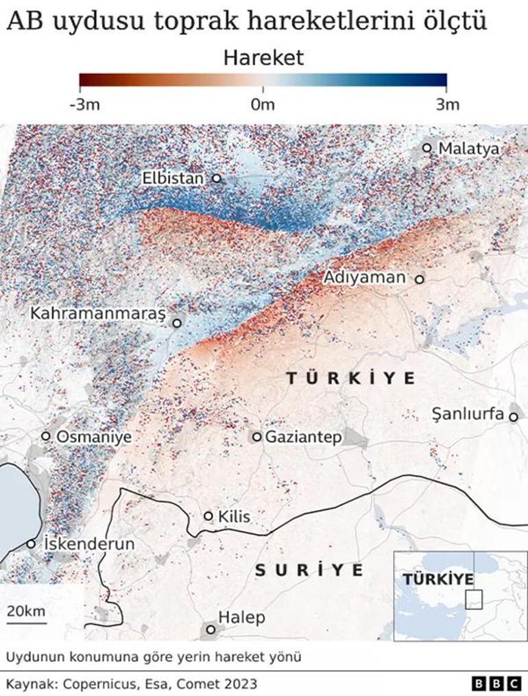 Depremlerinin yol açtığı yer hareketleri uzaydan haritalandırıldı