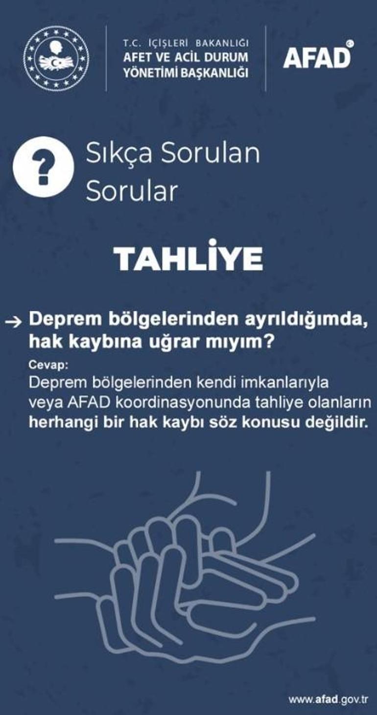 AFADdan deprem bölgesi için Sıkça sorulan sorular başlıklı paylaşım