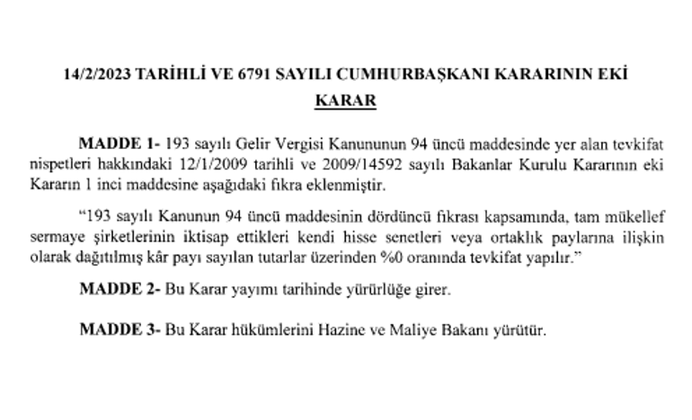 Hisse geri alımında stopaj sıfırlandı