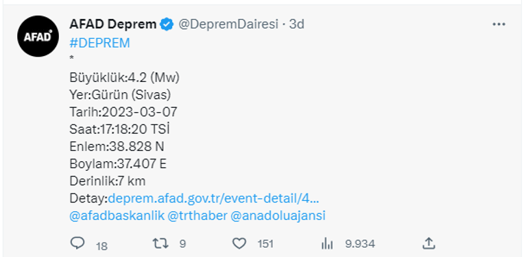 Son dakika... Sivasta 4.2 büyüklüğünde deprem