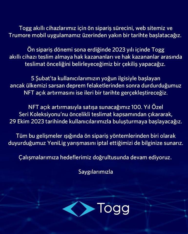 Toggdan ön sipariş açıklaması Yakında başlıyor