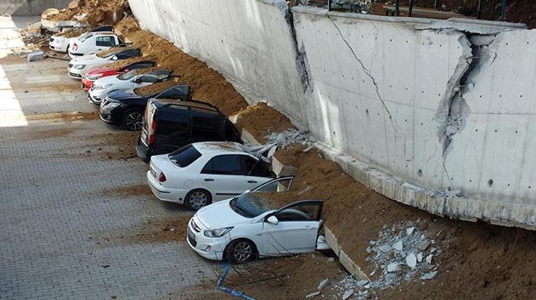 Yozgatta 11 aracın istinat duvarı altında kalmasına soruşturma