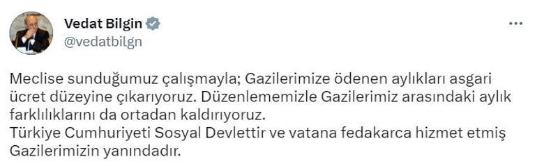 Bakan Bilgin açıkladı: Gazi maaşları asgari ücret düzeyine çıkarılıyor