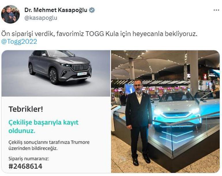 Bakan Kasapoğlu: Favorimiz TOGG Kula için heyecanla bekliyoruz