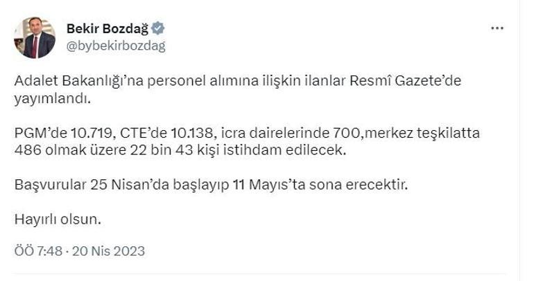 Adalet Bakanlığına 22 bin 43 personel alınacak