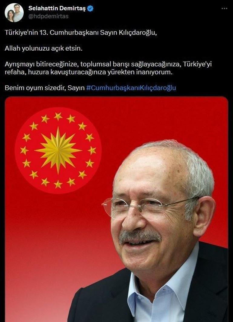 Demirtaştan Kılıçdaroğlu paylaşımı: Benim oyum sizedir