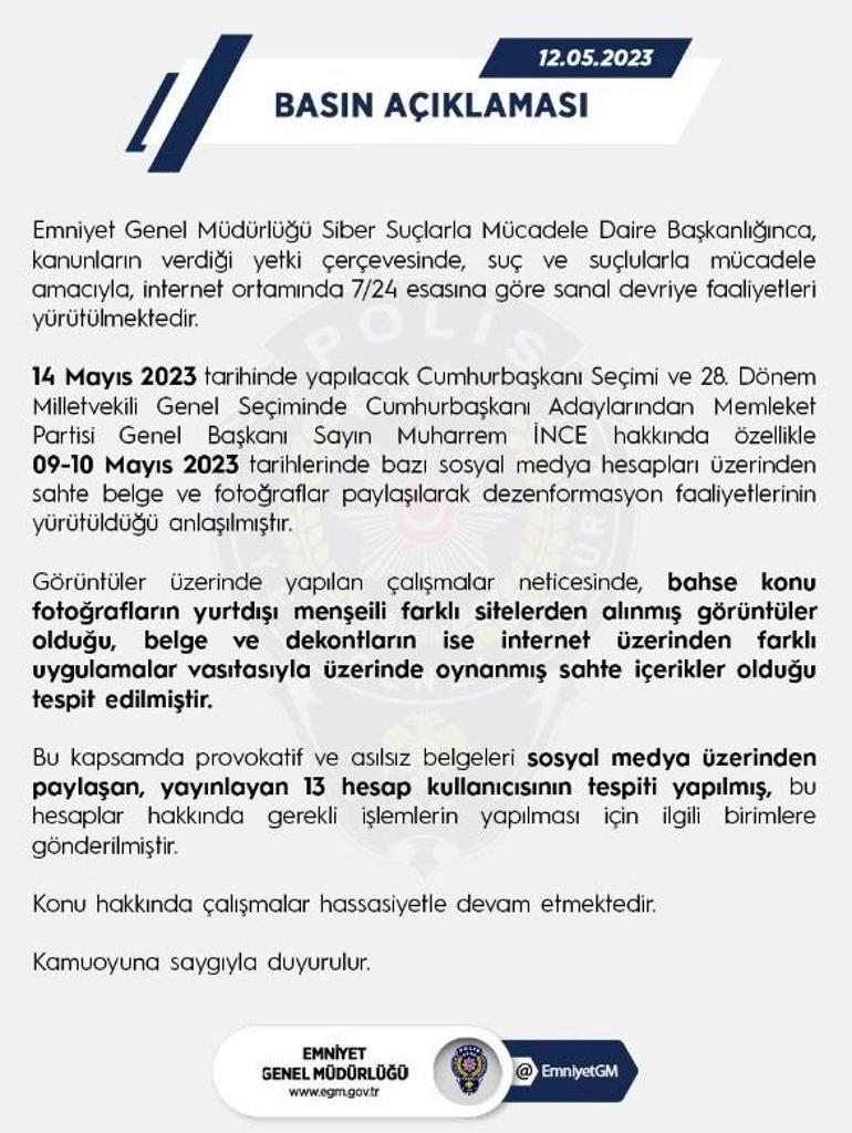 Emniyet Genel Müdürlüğünden Muharrem İnce açıklaması