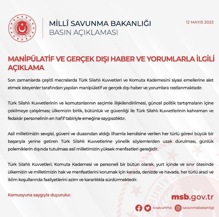 MSBden manipülatif haber ve yorumlara tepki: Saygısızlıktır