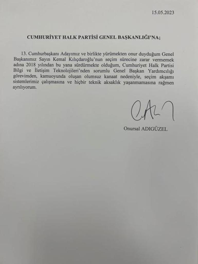 CHPli Onursal Adıgüzel istifa etti İşte ilk açıklama