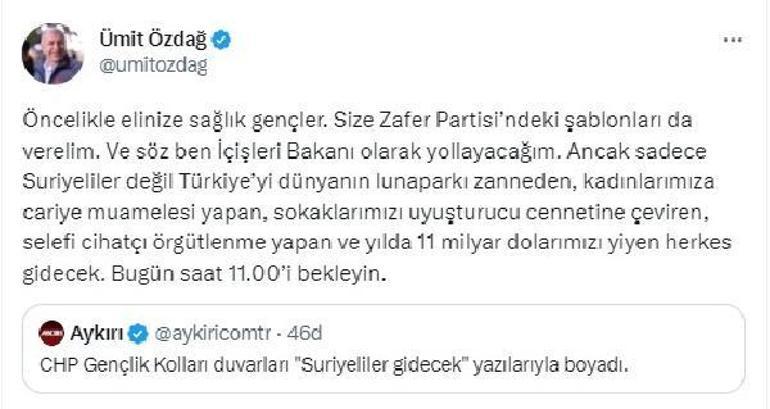 Ümit Özdağ: Suriyelileri ben İçişleri Bakanı olarak yollayacağım