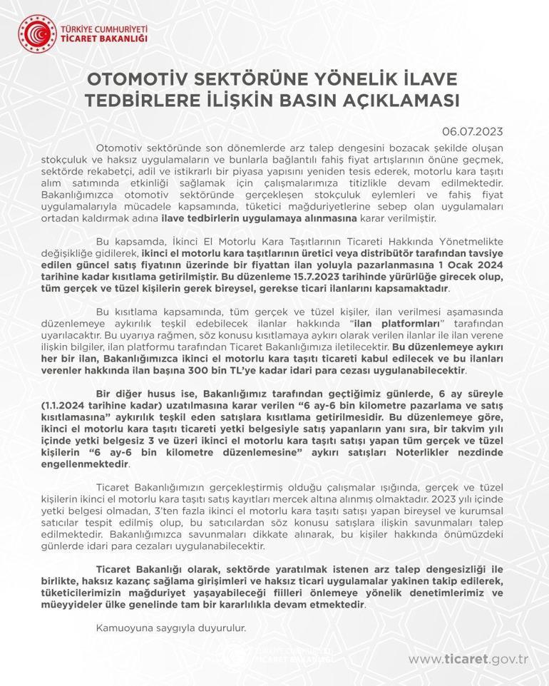 Resmi Gazetede yayımlandı İkinci el araç fiyatlarına düzenleme