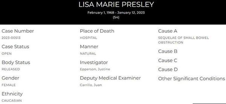 Lisa Marie Presleynin ölüm nedeni belli oldu