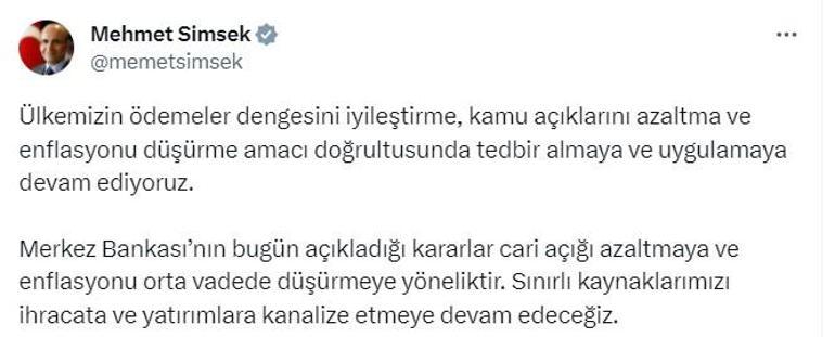 Merkez Bankasının yeni kararları sonrası Bakan Şimşekten enflasyon mesajı