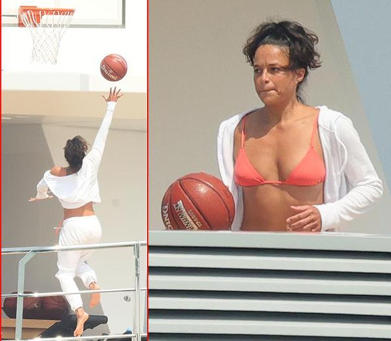 Lüks yatla Avrupa tatili Ünlü oyuncu bikiniyle basketbol oynadı