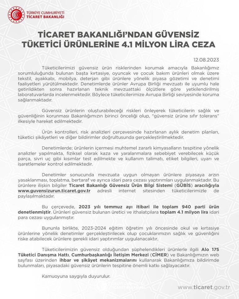 Ticaret Bakanlığından 4.1 milyon TLlik ceza