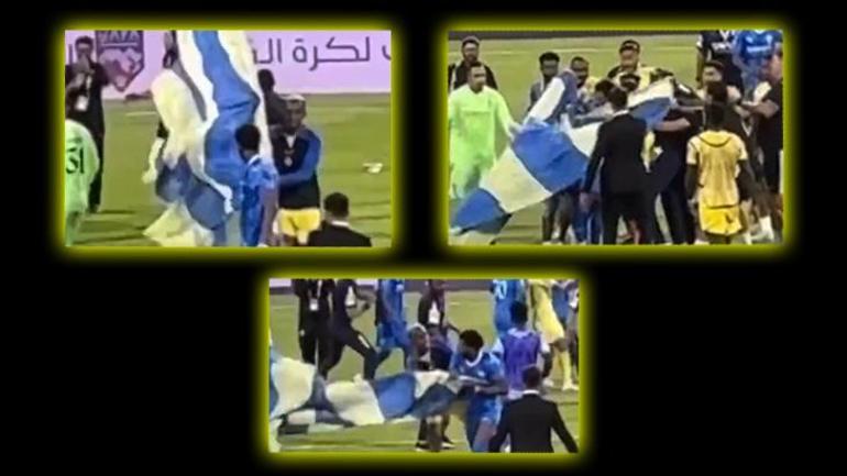 Al Nassrda Taliscadan bayrak kavgası Sahanın ortasında birbirine girdiler