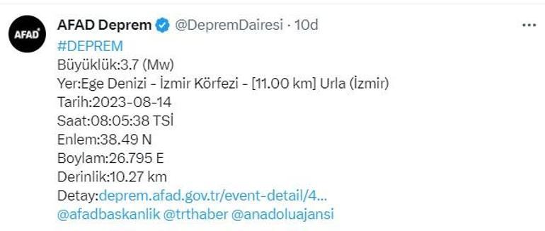 Son dakika: İzmir Körfezinde 3.7 büyüklüğünde deprem