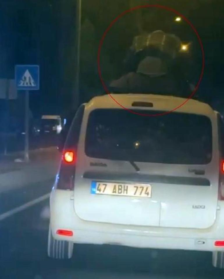 Mardinde şaşırtan görüntüler Aracın üzerinde seyahat etti