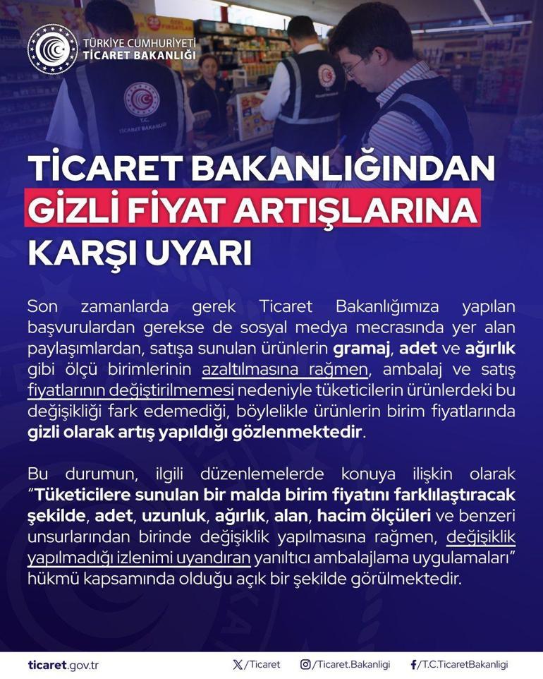 Ticaret Bakanlığından gizli fiyat artışına karşı uyarı 81 ile talimat gönderildi