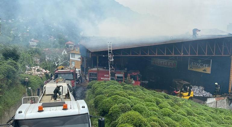 Rizede, özel çay fabrikasında yangın 1 saatlik çalışmasıyla söndürdü