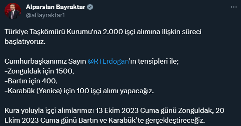 Bakan Alparslan Bayraktar açıkladı 2 bin işçi alınacak