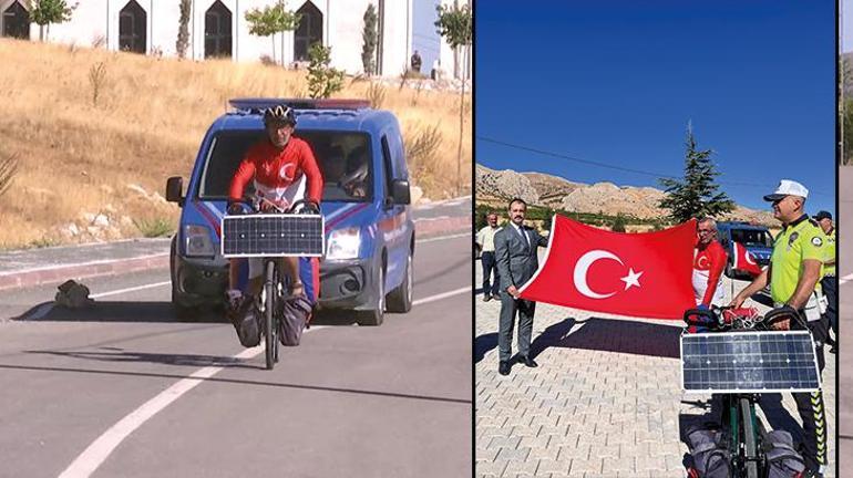 Bisikletle bin 500 kilometre sürdü Türk bayrağını Fethi Sekin’in kabrine ulaştırdı