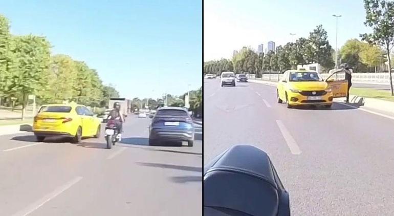 Kadın motosikletli, kendisine çarpıp kaçan taksiciyi kilometrelerce kovalayarak yakaladı