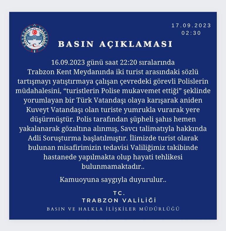 Trabzon’da fıkra gibi olay Polise mukavemette bulunduğunu sanıp turisti hastanelik etti