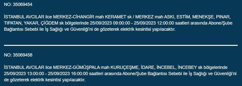 BEDAŞ duyurdu İstanbulda 21 ilçede elektrik kesintisi