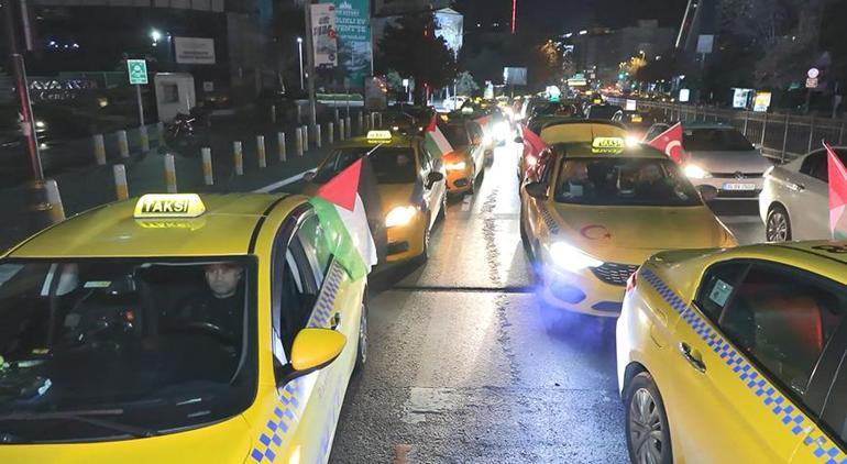 Şişlide taksicilerden Filistine destek konvoyu