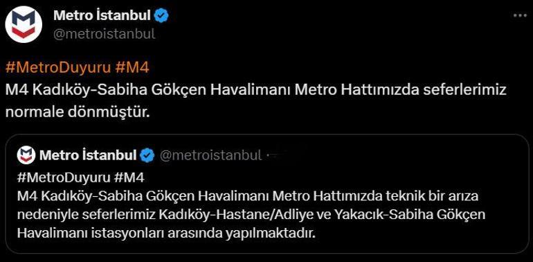 Kadıköy-Sabiha Gökçen metrosundaki arızada son durum