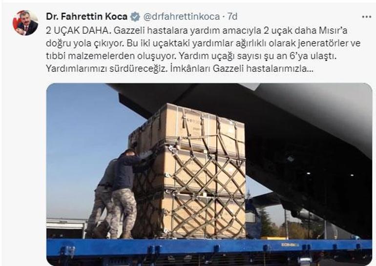 Bakan Koca duyurdu: Gazzeye 2 yardım uçağı daha yola çıkıyor