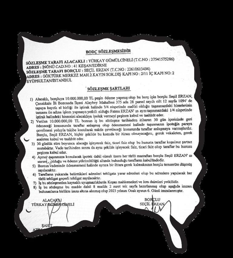 Seçil Erzan soruşturması... İşte Bozcaada’daki ipoteğin belgesi
