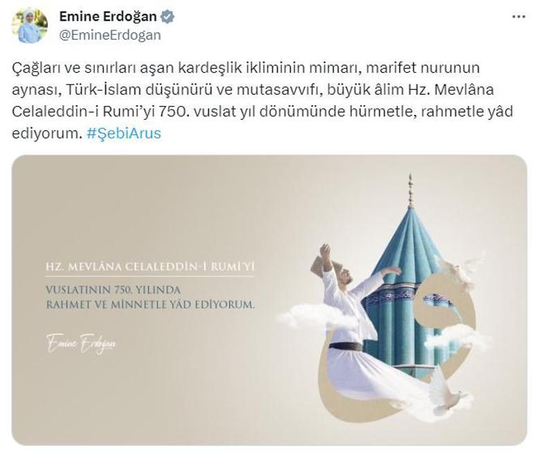 Emine Erdoğan Mevlana Celaleddin-i Rumiyi andı