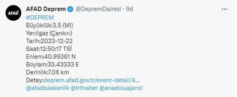 Son dakika... Çankırıda 3.5 büyüklüğünde deprem