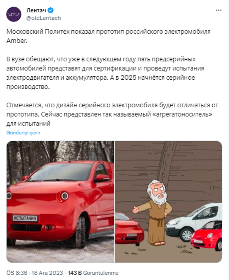 Rusyanın elektrikli arabası alay konusu oldu Tesla katili