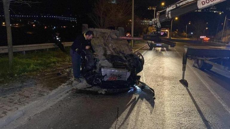 Takla atan otomobil 50 metre sürüklendi Yaralılar var