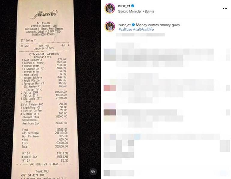 Nusret Gökçe, Dubaideki restoranında ödenen 3 milyonluk hesabı paylaştı Bu paraya mekan satın alınır