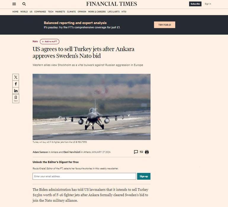 Dünya medyası Türkiyeye F-16 satışını yazdı Yunan basını: Erdoğandan yeni meydan okuma