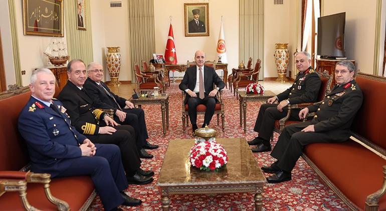 Bakan Güler ve komutanlar Meclis Başkanı Kurtulmuşu ziyaret etti