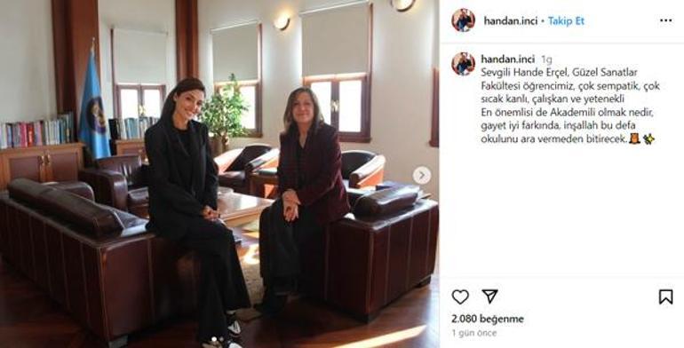 Okulu karıştıran fotoğraf Hande Erçel, rektör Handan İnci ile poz verdi