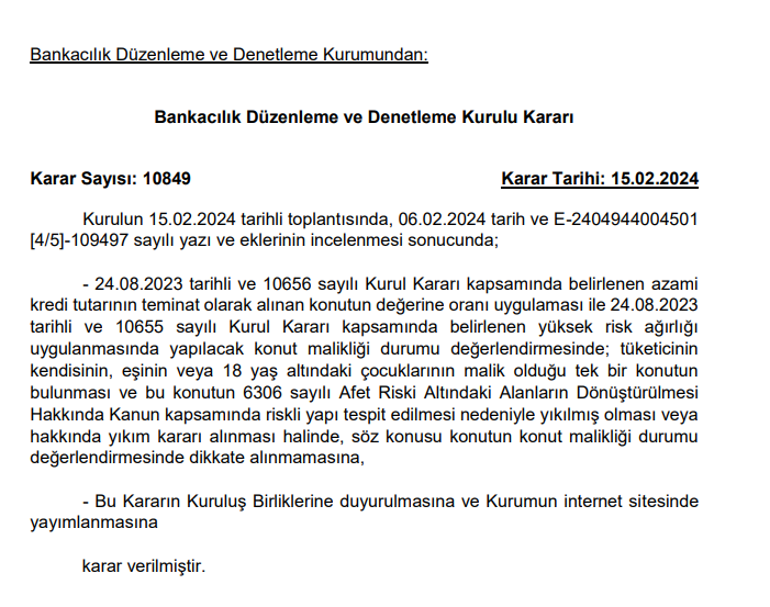 Son dakika: BDDKdan konut kredisi kararı