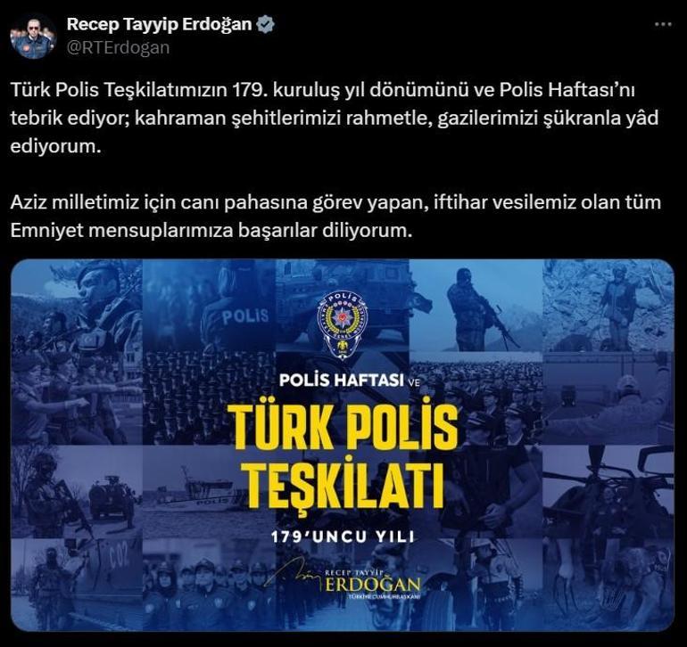Cumhurbaşkanı Erdoğandan Türk Polis Teşkilatına mesaj