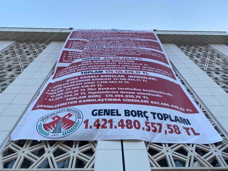 CHP’li belediye, önceki CHPli yönetimin borçlarını binaya astı Kalem kalem açıklandı