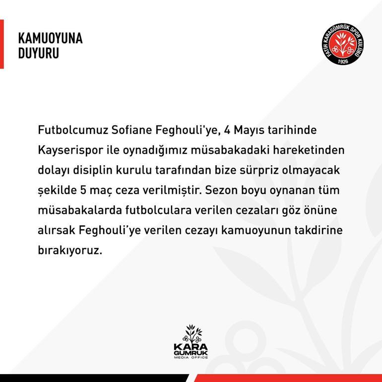 SON DAKİKA | PFDKdan Sofiane Feghouliye tarihi ceza